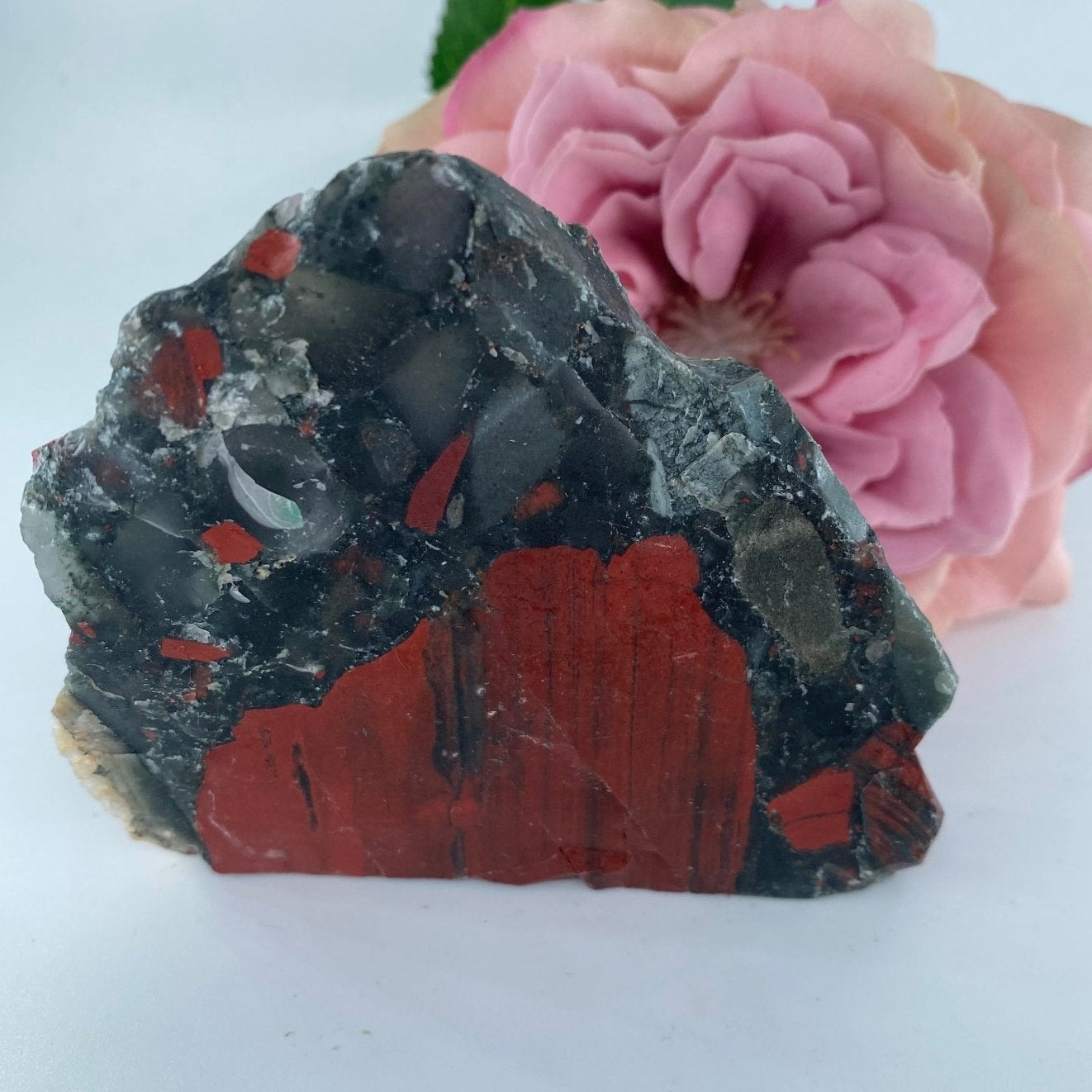 Natural Rough Bloodstone Cobbed 180 grams featuring deep green base with red flecks - Luna Panther