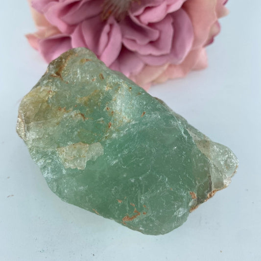 Natural Rough Fluorite 206 grams featuring banded green‑purple hues and glassy clarity - Luna Panther