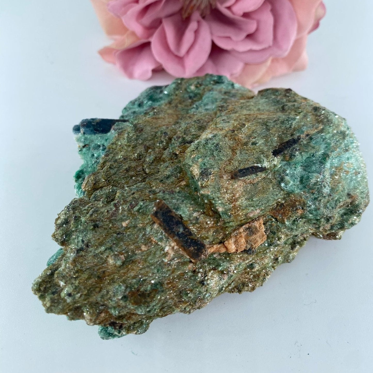 Natural Rough Fuchsite And Kyanite Specimen 301 Grams featuring blade-like texture and blue sheen - Luna Panther