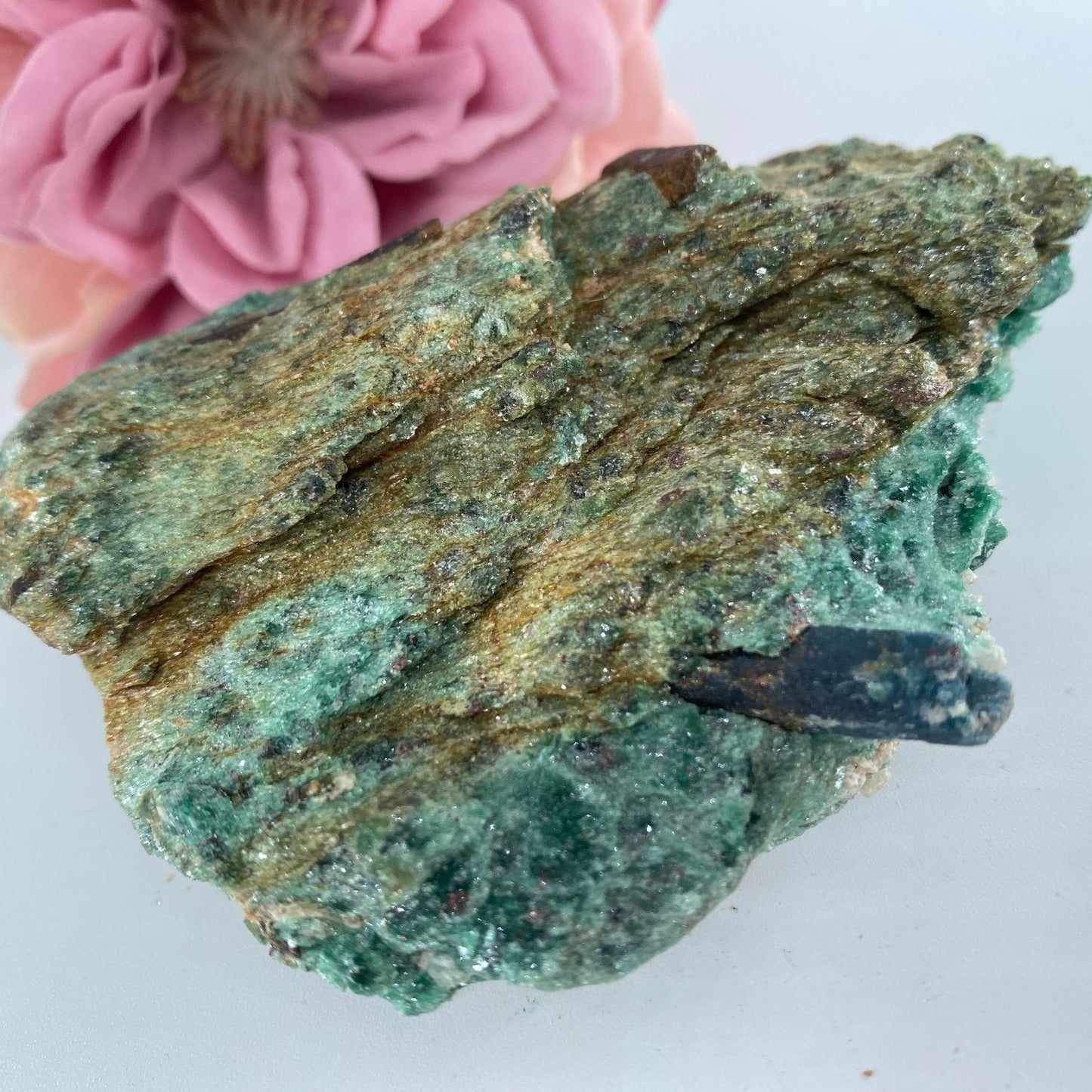 Natural Rough Fuchsite and Kyanite Specimen 301 grams featuring blade-like texture and blue sheen - Luna Panther