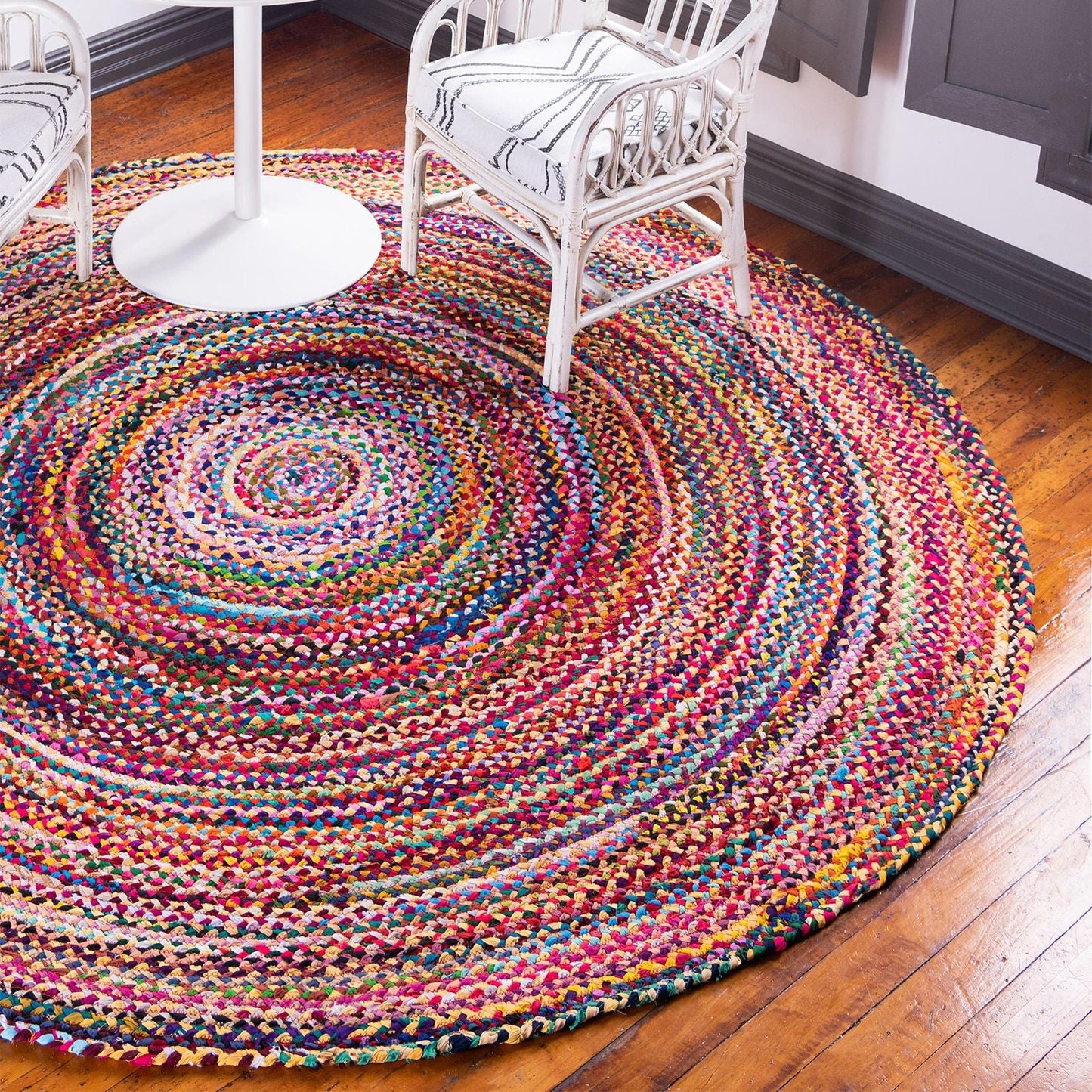 Round Jute and Recycled Cotton Rug - 150 cm - Luna Panther