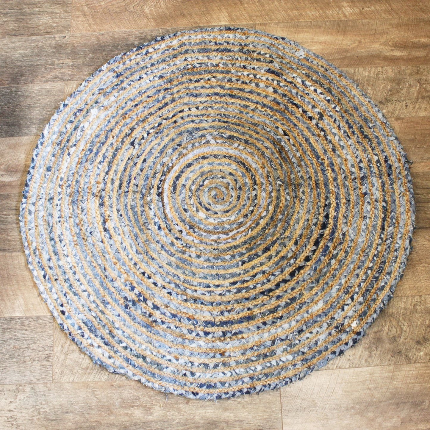Round Jute and Recycled Denim Rug - 120 cm - Luna Panther