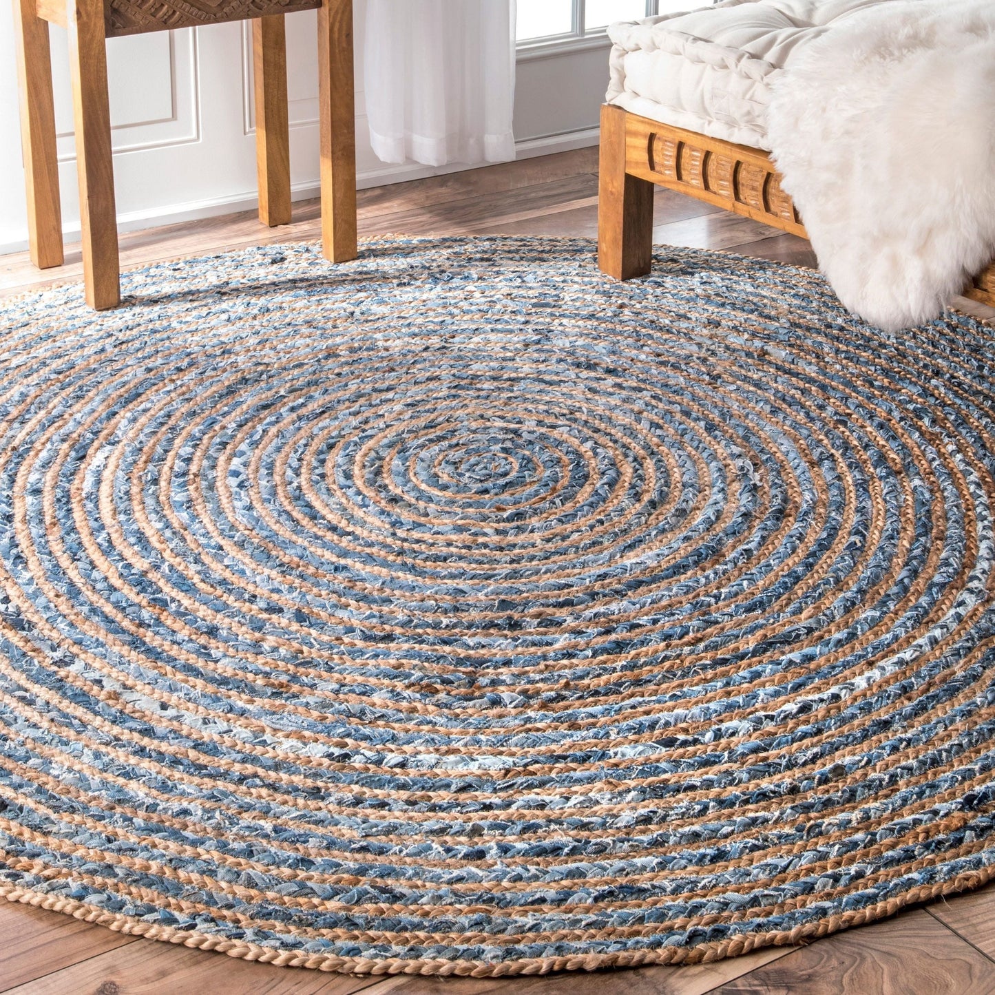 Round Jute and Recycled Denim Rug - 150 cm - Luna Panther