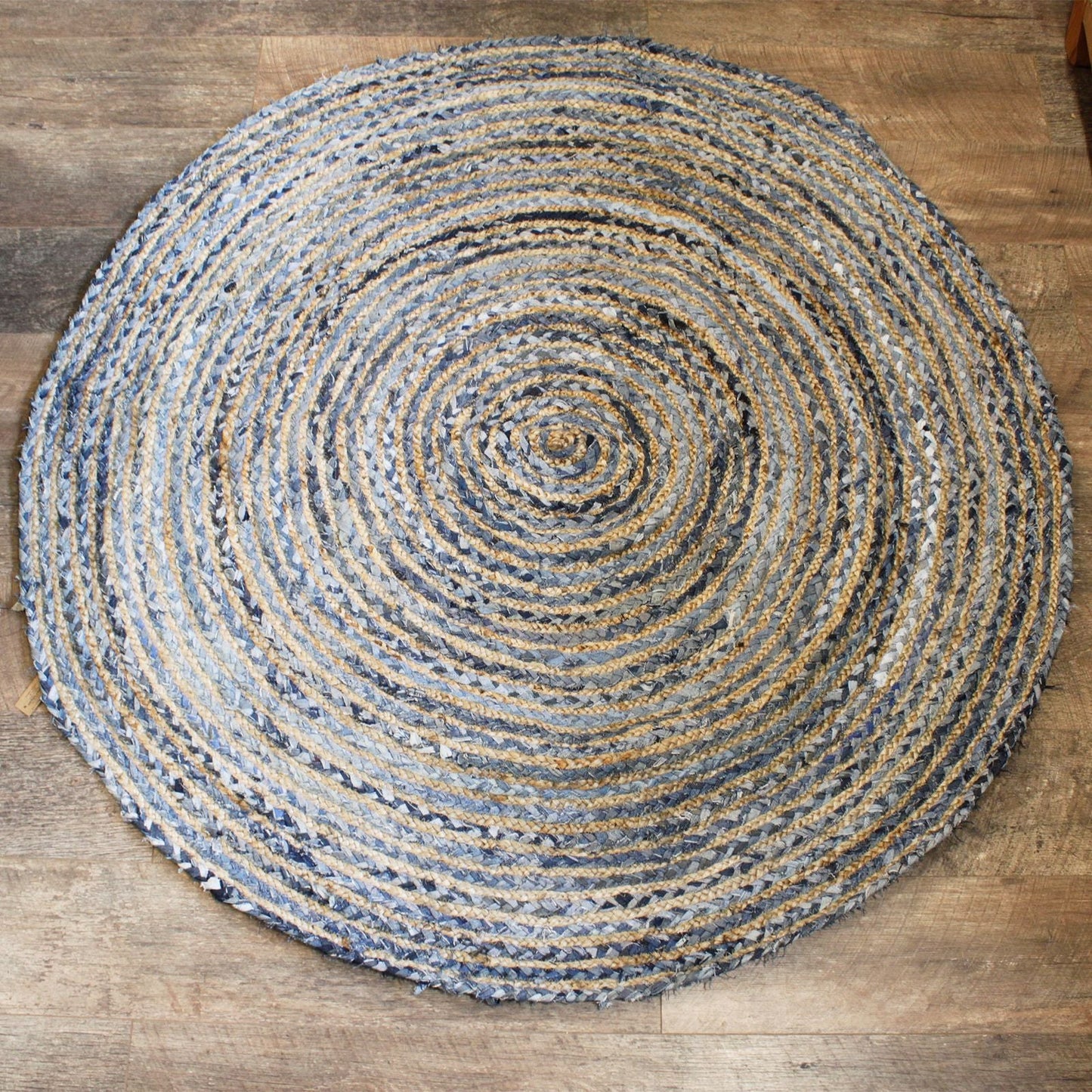 Round Jute and Recycled Denim Rug - 150 cm - Luna Panther
