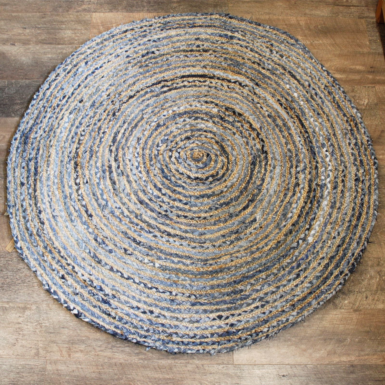 Round Jute and Recycled Denim Rug - 150 cm - Luna Panther