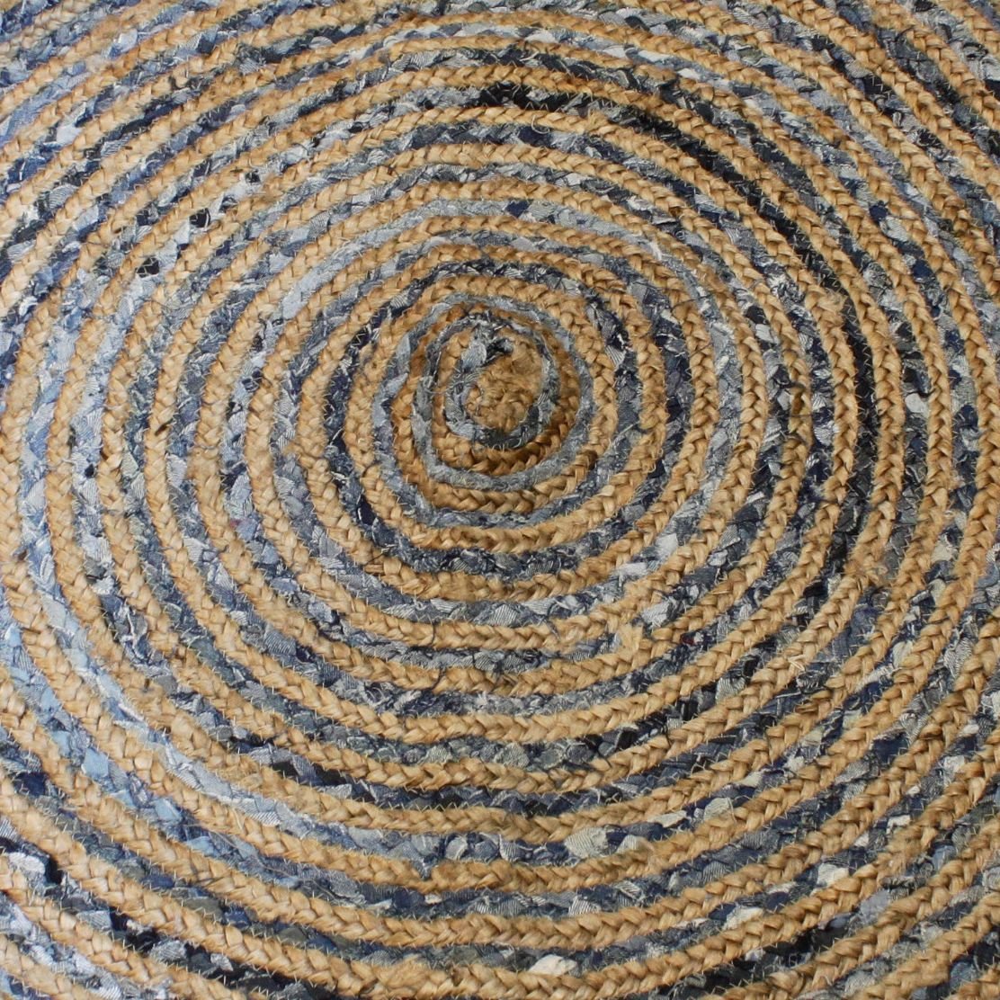 Round Jute and Recycled Denim Rug - 90 cm - Luna Panther