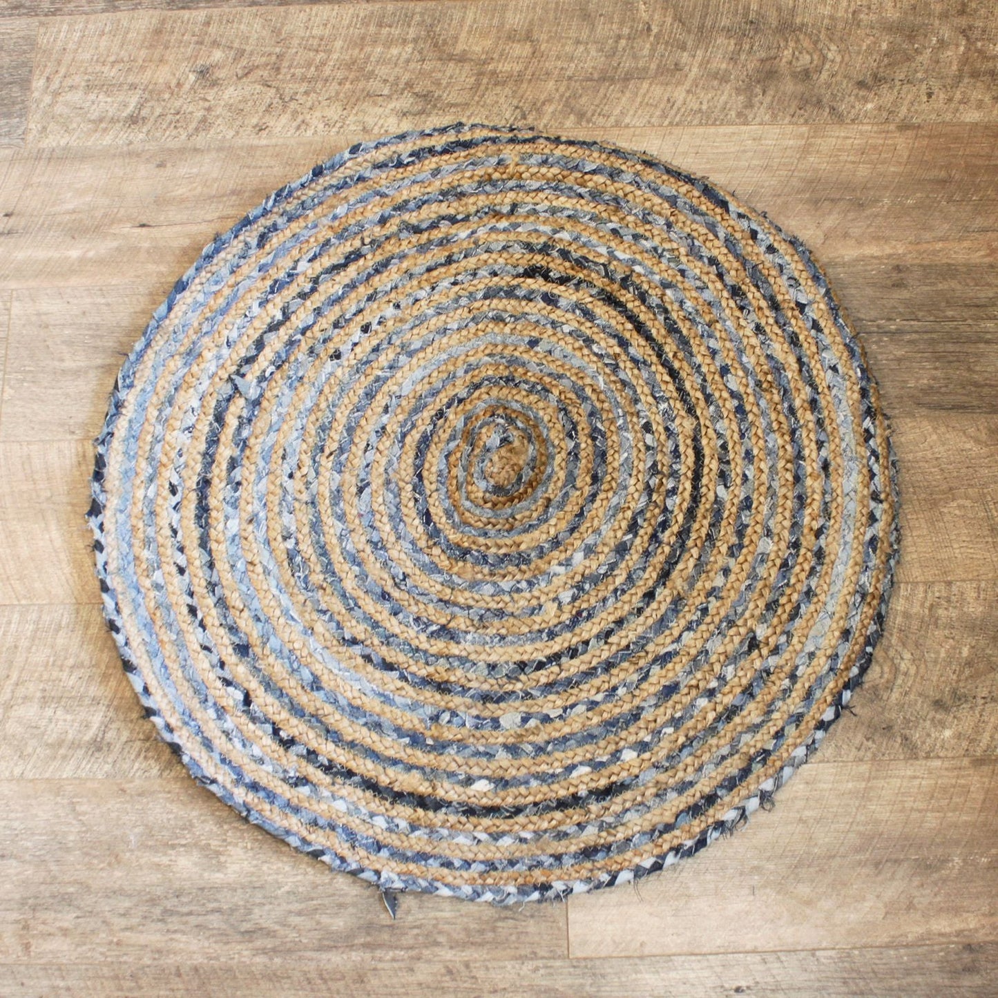 Round Jute and Recycled Denim Rug - 90 cm - Luna Panther