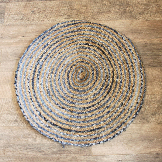 Round Jute and Recycled Denim Rug - 90 cm - Luna Panther