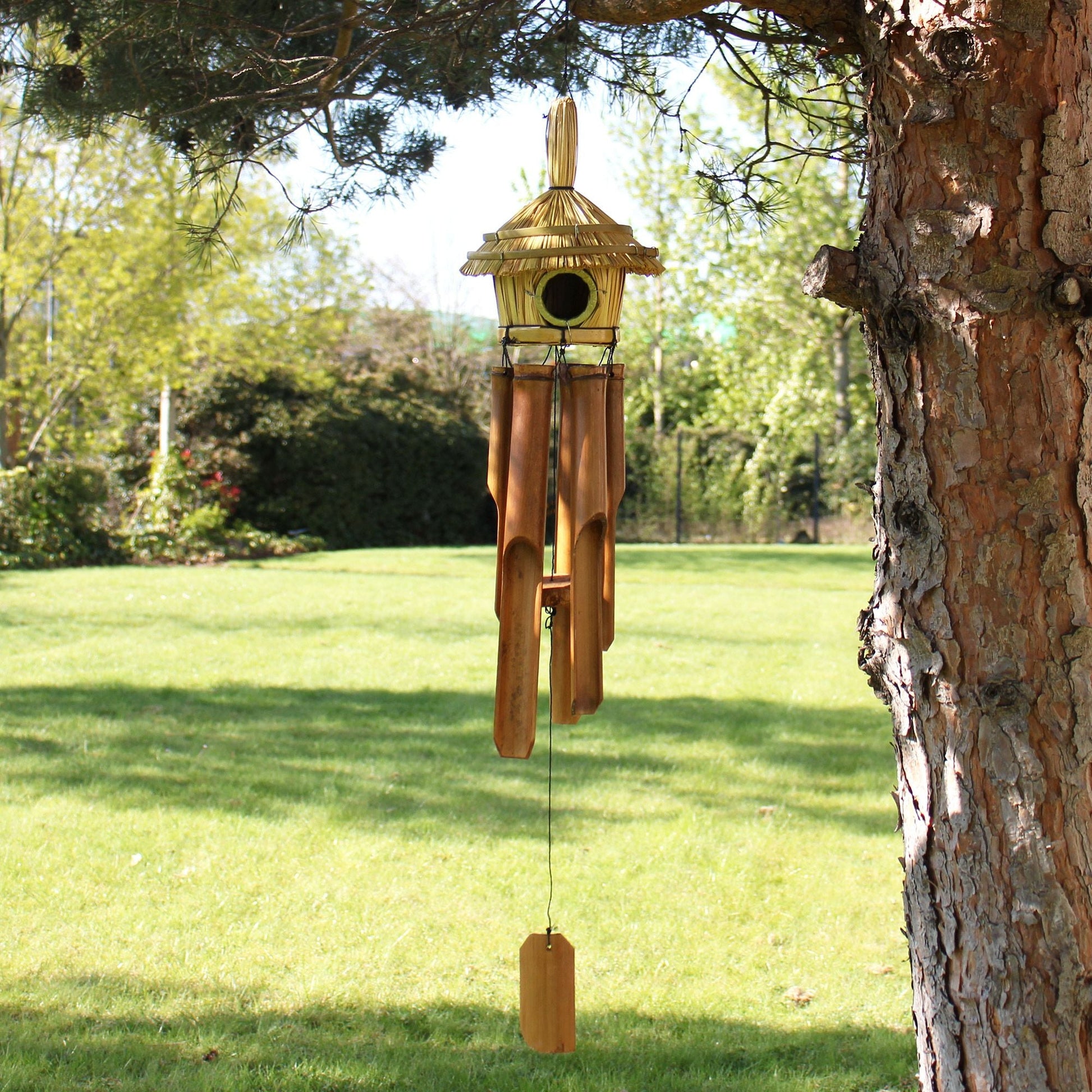 Round Seagrass Bird Box with Chimes 45x17cm - Luna Panther