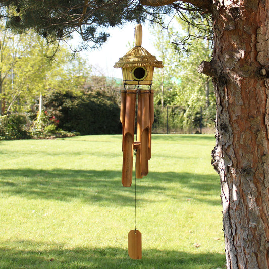 Round Seagrass Bird Box with Chimes 45x17cm - Luna Panther