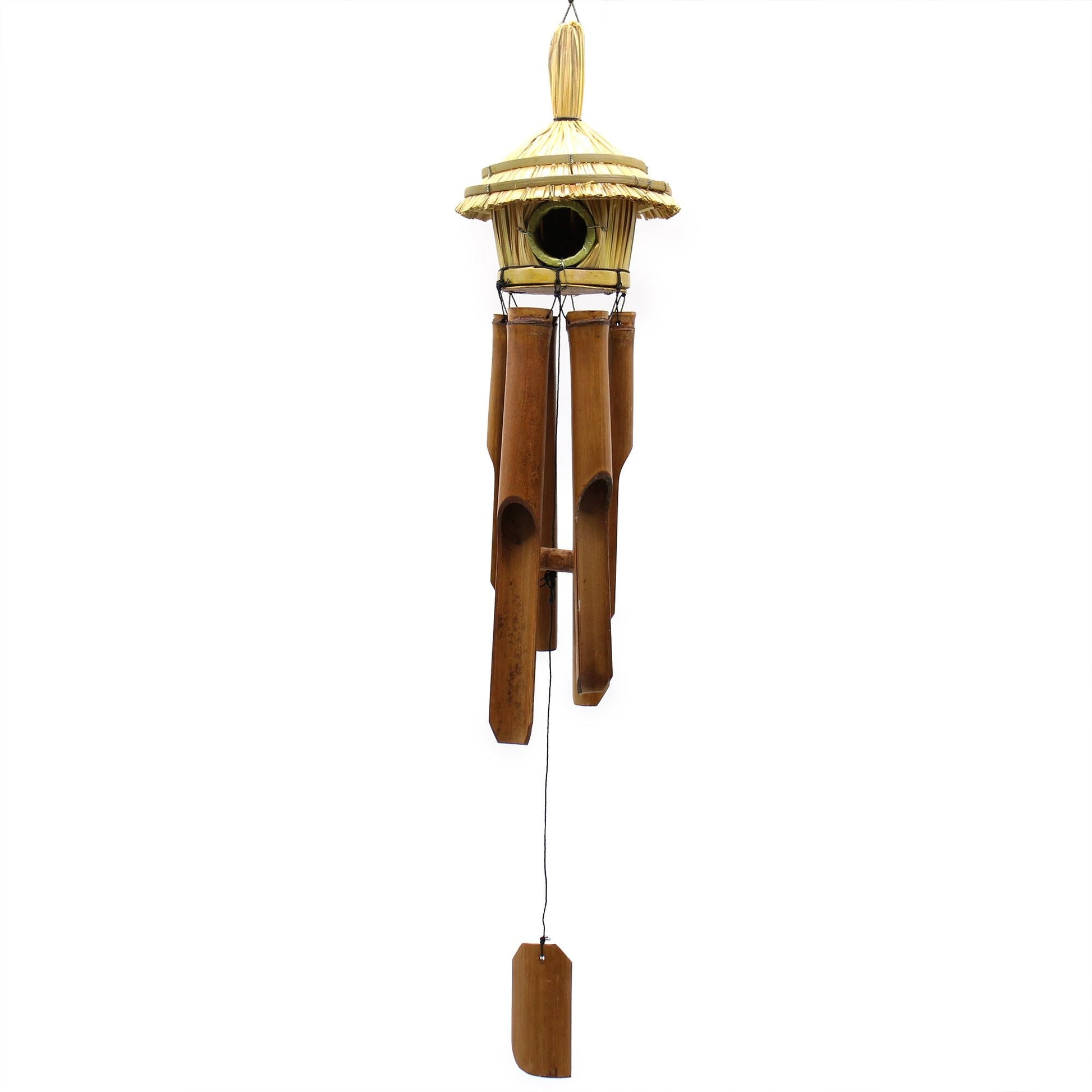 Round Seagrass Bird Box with Chimes 45x17cm - Luna Panther