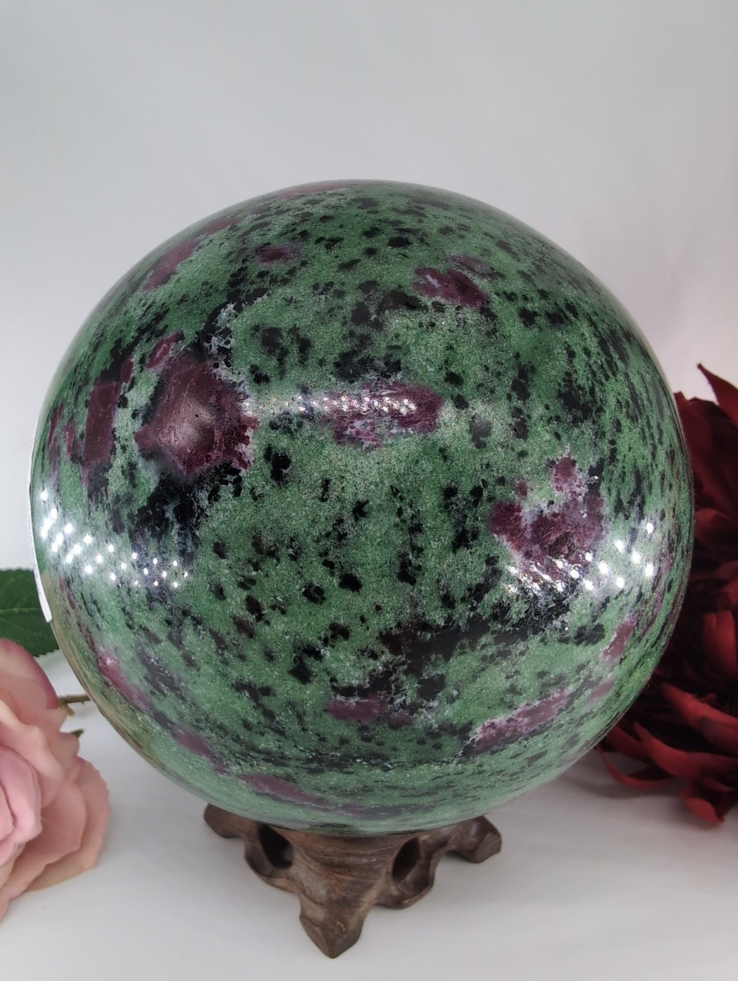 Polished Ruby Zoisite Crystal Sphere 3300g featuring natural patterning and unique variations - Luna Panther