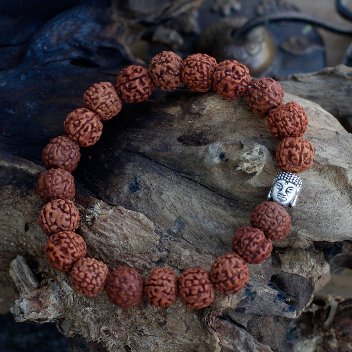 Rudraksha Buddha Bangle Mala - Brown - Luna Panther