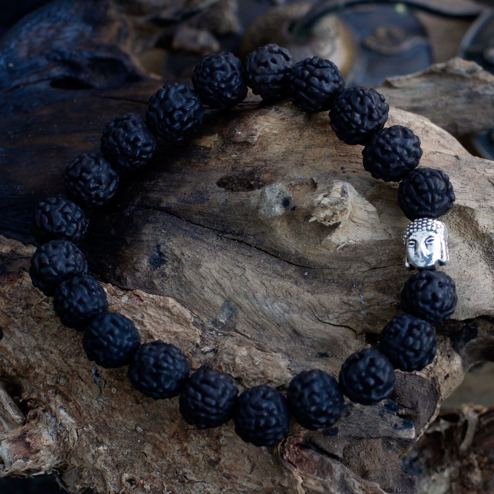 Rudraksha Buddha Bangle Mala - Dark - Luna Panther