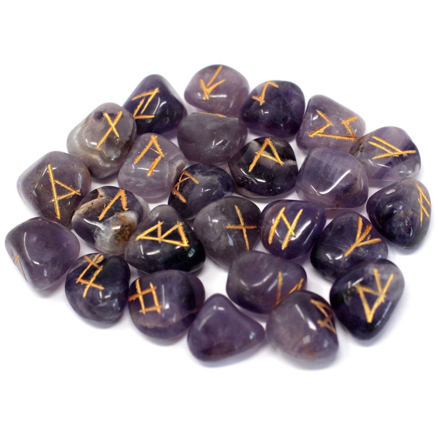 Polished Runes Stone Set in Pouch - Amethyst featuring rich purple colour and natural clarity - Luna Panther