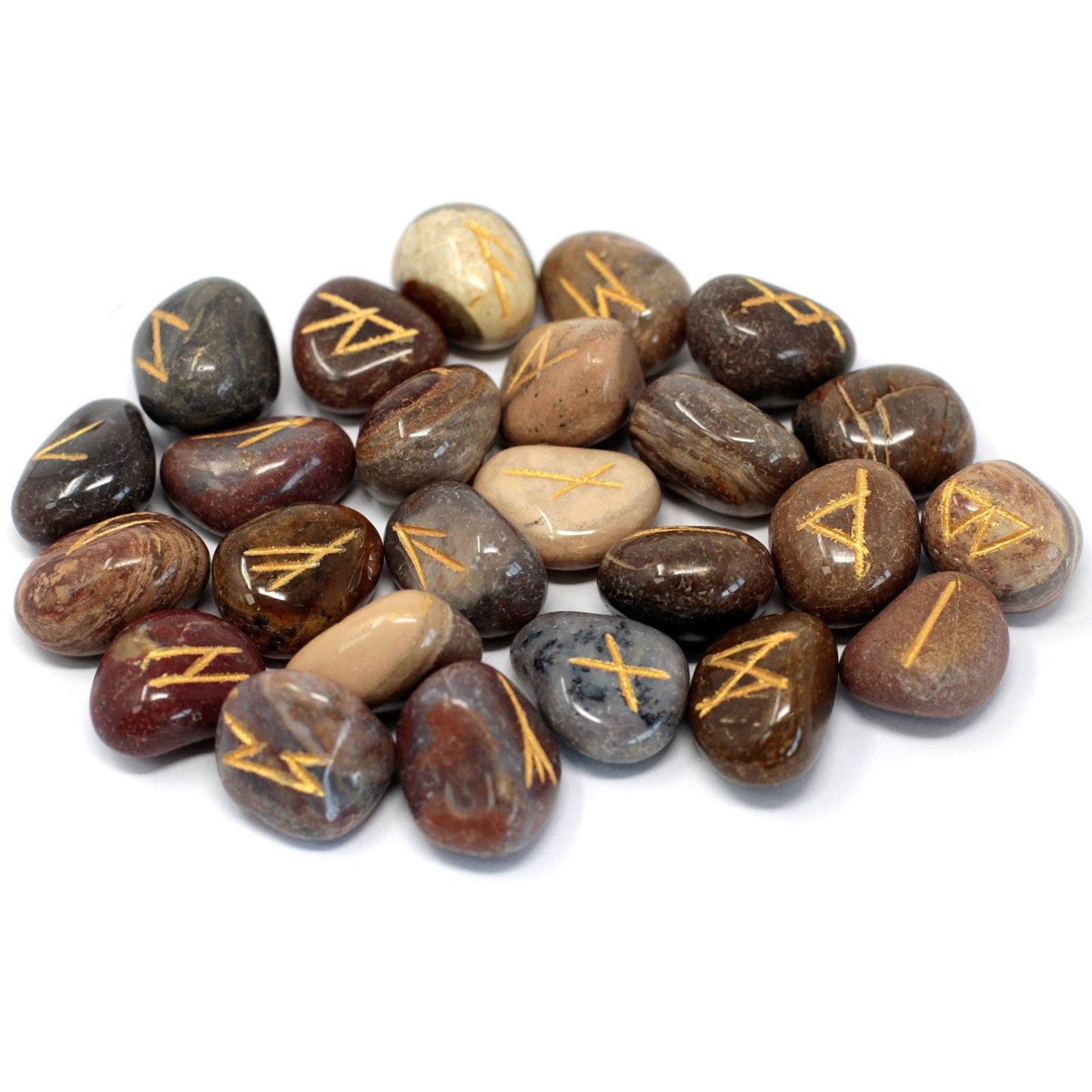 Polished Runes Stone Set in Pouch - Fancy Jasper featuring earthy patterns and matte-gloss finish - Luna Panther