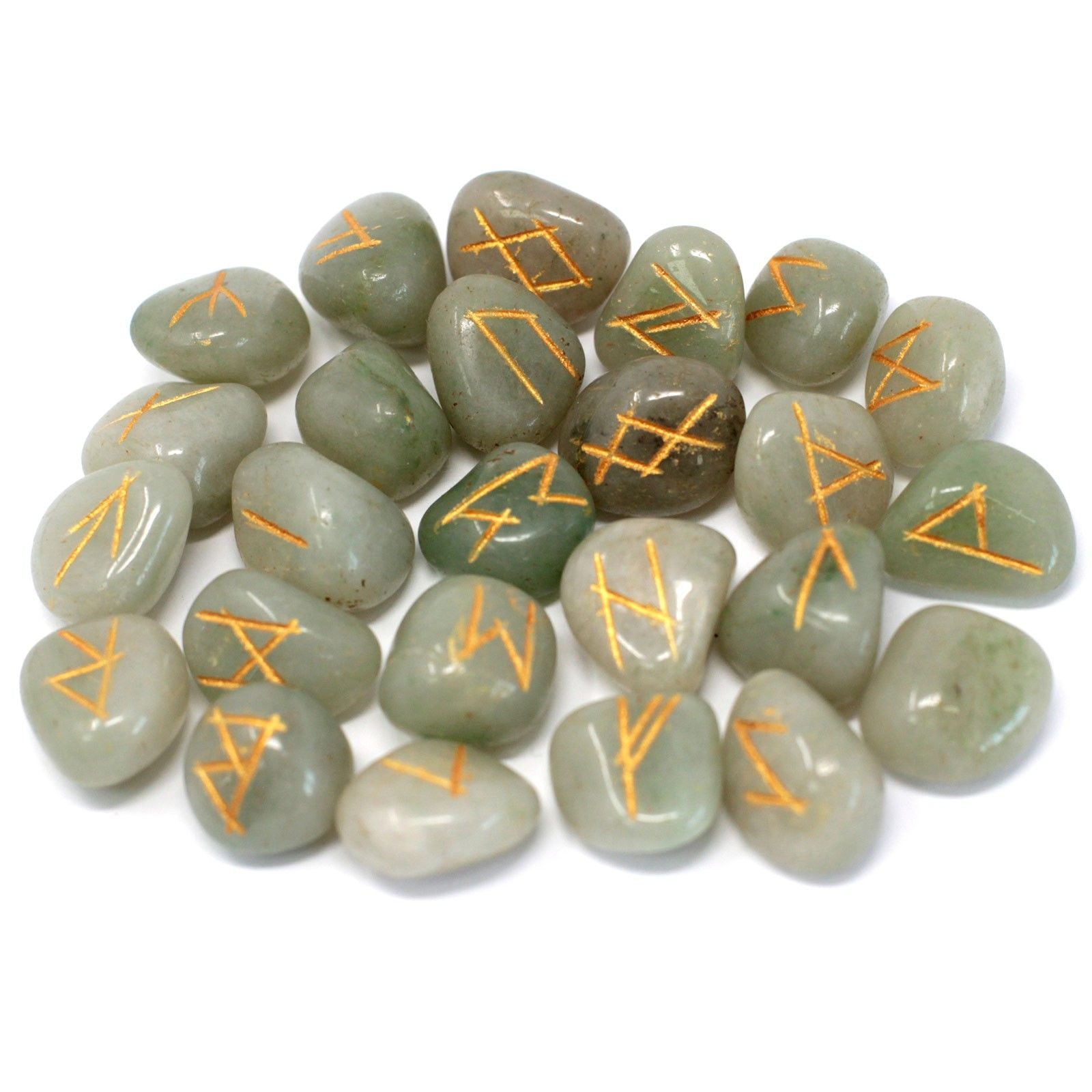 Polished Runes Stone Set in Pouch - Green Aventurine featuring green tone with subtle sparkle - Luna Panther