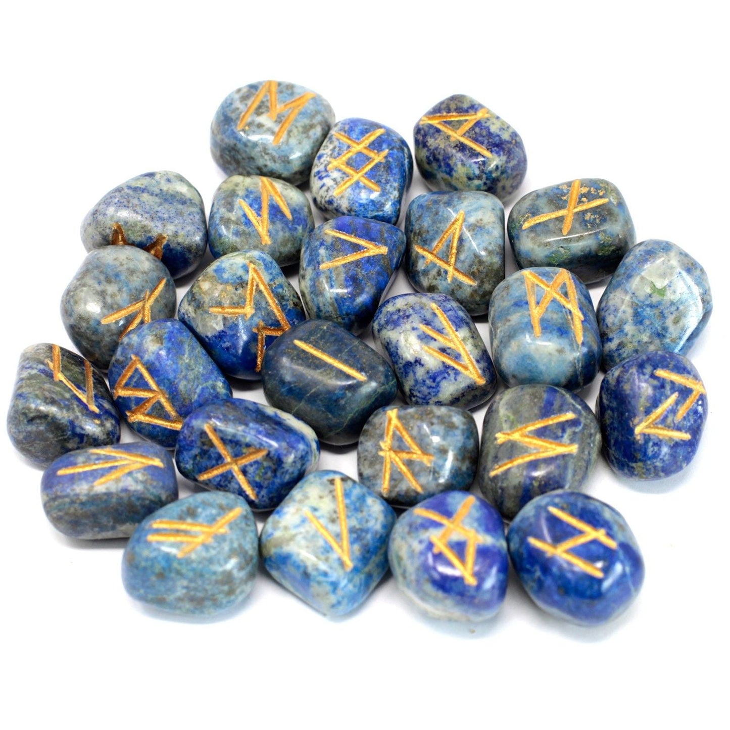 Polished Runes Stone Set in Pouch - Lapis featuring royal blue tone with gold flecks - Luna Panther