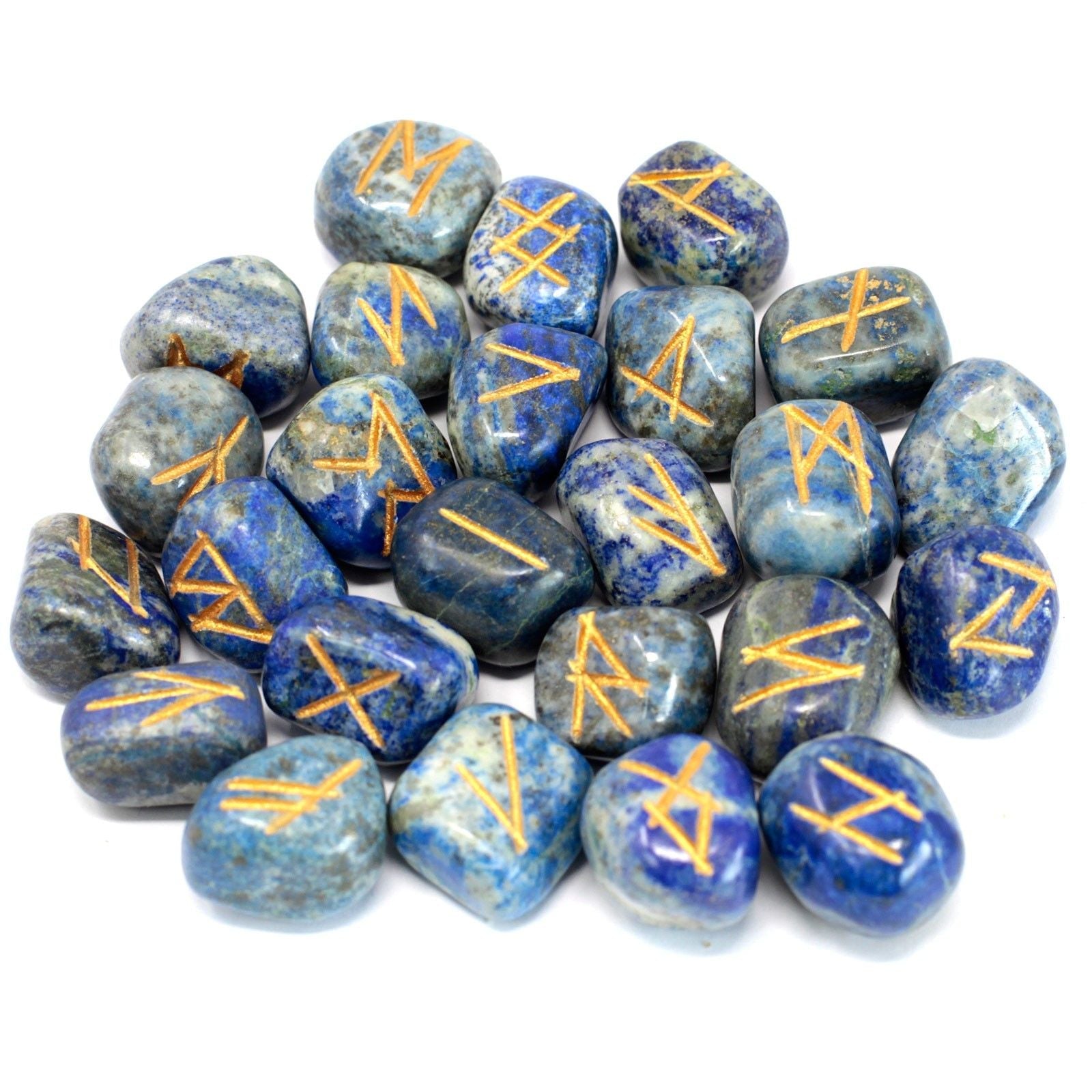 Polished Runes Stone Set in Pouch - Lapis featuring royal blue tone with gold flecks - Luna Panther