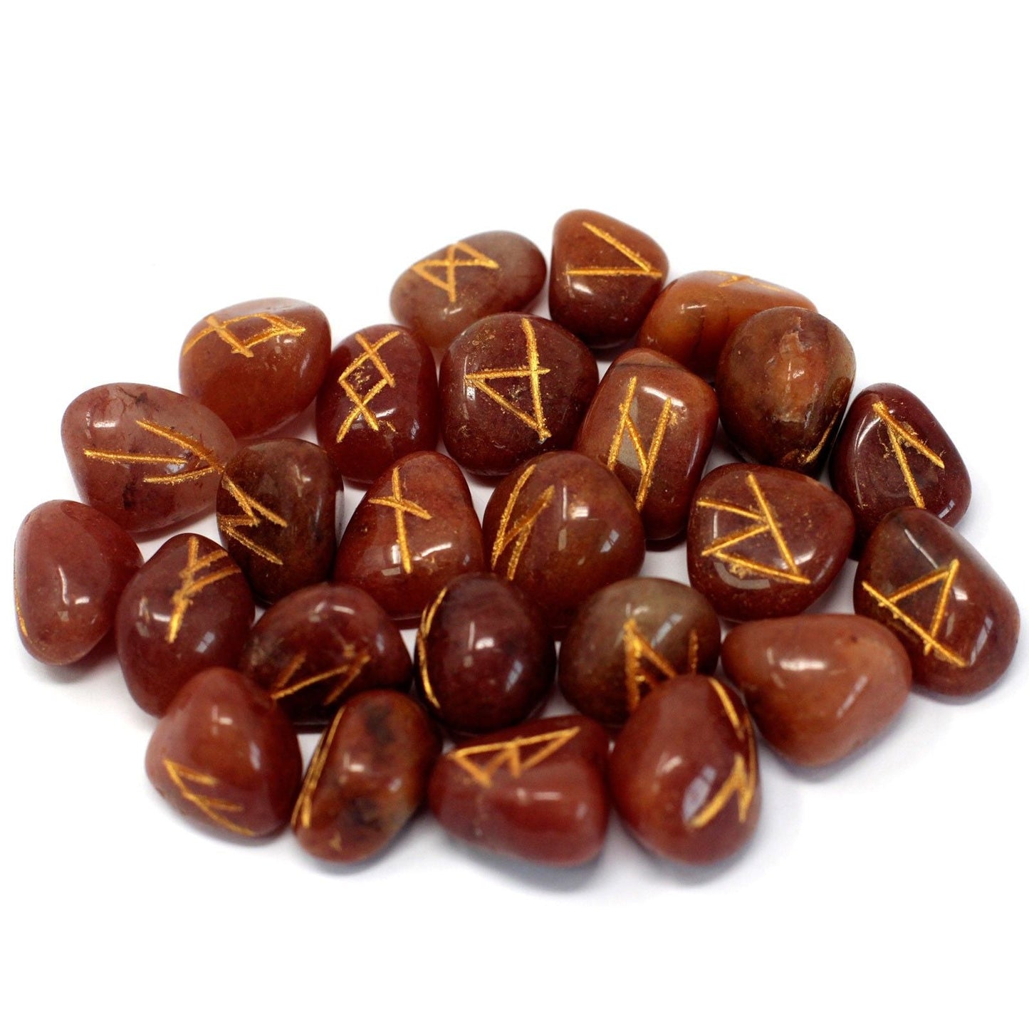 Polished Runes Stone Set in Pouch- Red Aventurine featuring green tone with subtle sparkle - Luna Panther