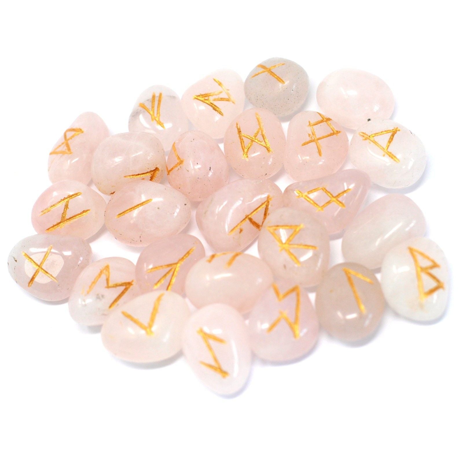 Polished Runes Stone Set in Pouch - Rose Quartz featuring soft pink tone and gentle translucence - Luna Panther