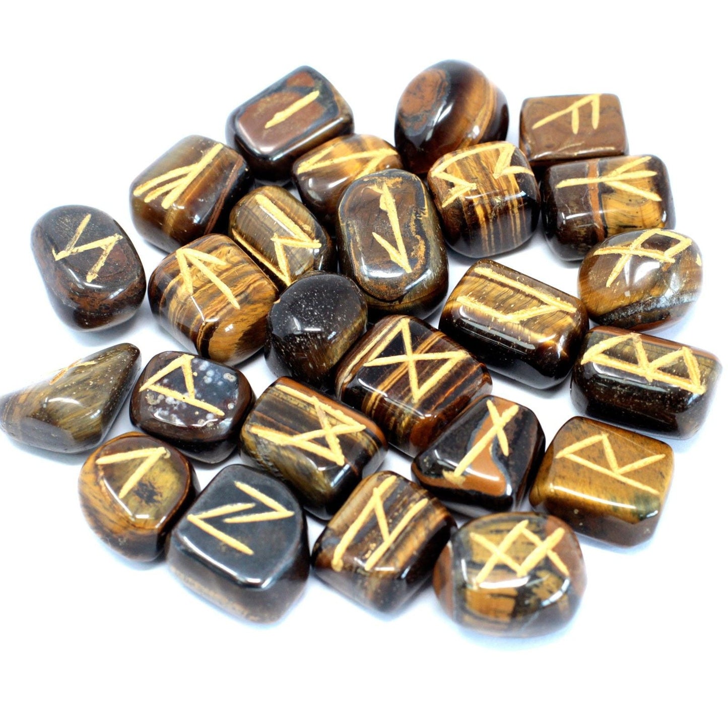 Polished Runes Stone Set in Pouch - Tiger Eye featuring natural patterning and unique variations - Luna Panther