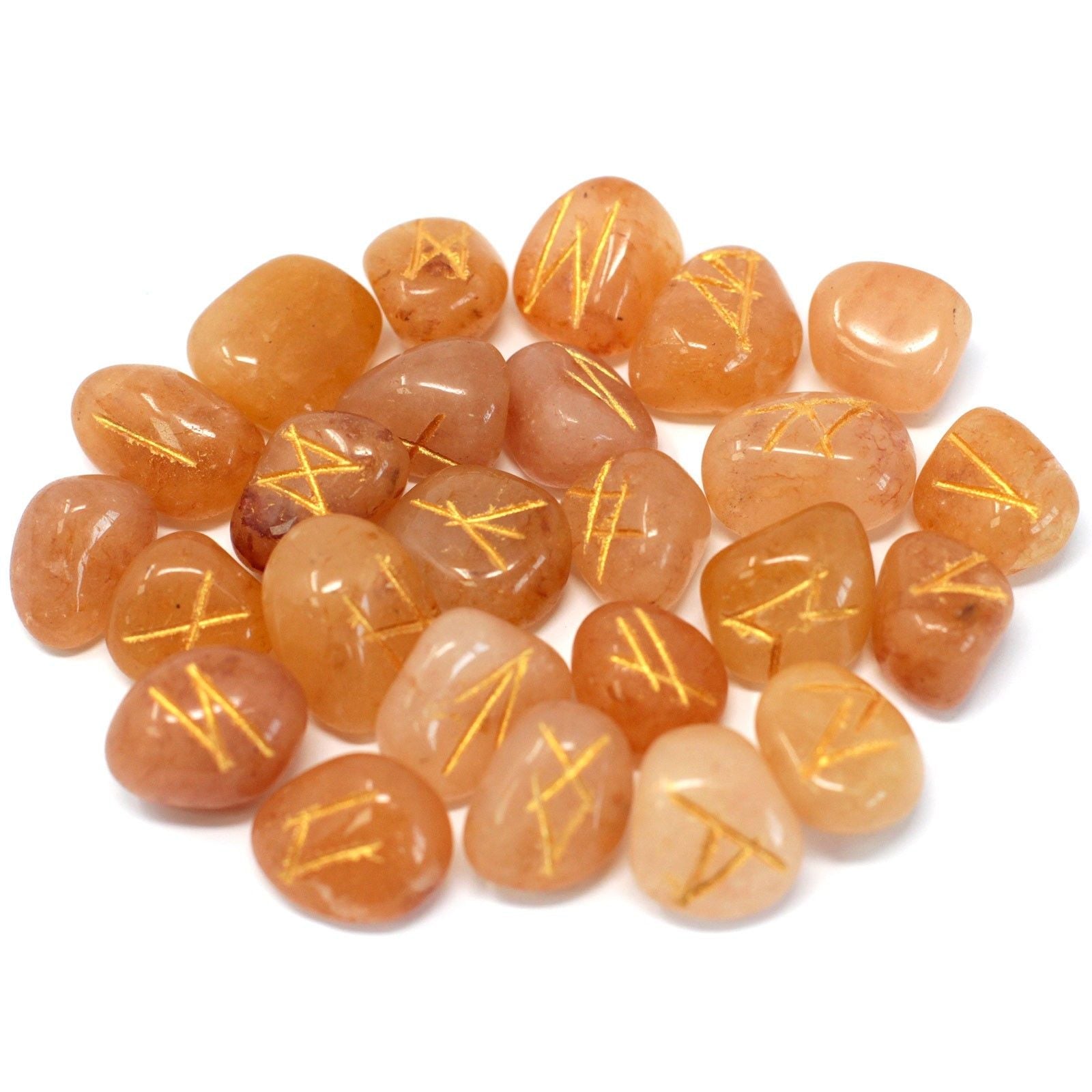 Polished Runes Stone Set in Pouch- Yellow Aventurine featuring green tone with subtle sparkle - Luna Panther