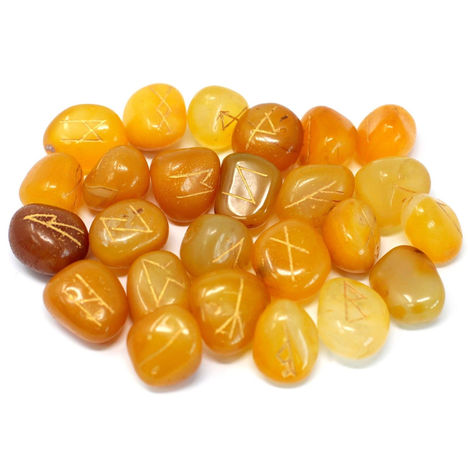 Polished Runes Stone Set in Pouch- Yellow Onyx featuring natural patterning and unique variations - Luna Panther
