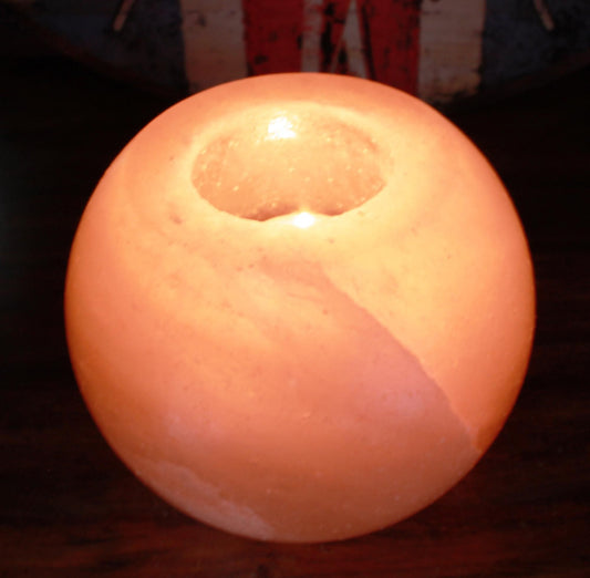 Polished Salt Candle Holder - Round featuring natural patterning and unique variations - Luna Panther