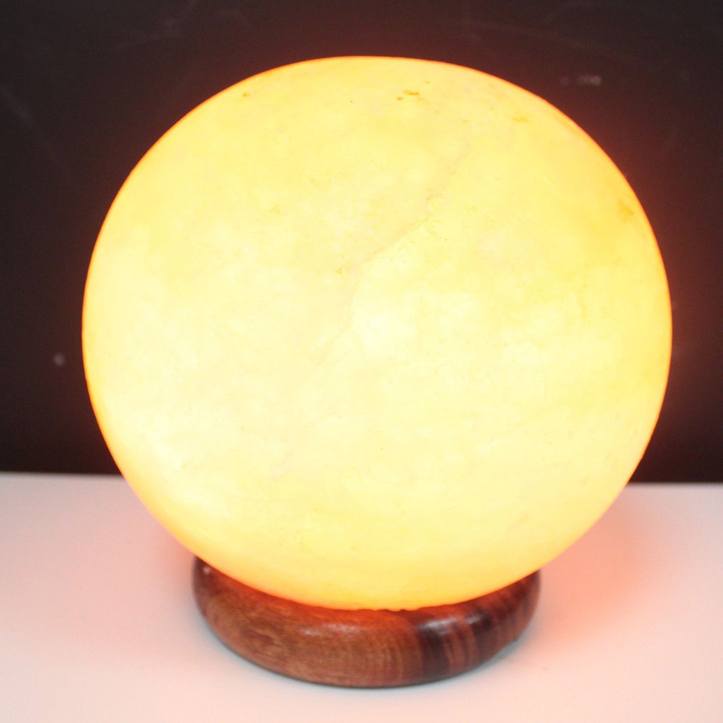 Polished Salt Lamp Ball - Big Wooden Base featuring natural patterning and unique variations - Luna Panther