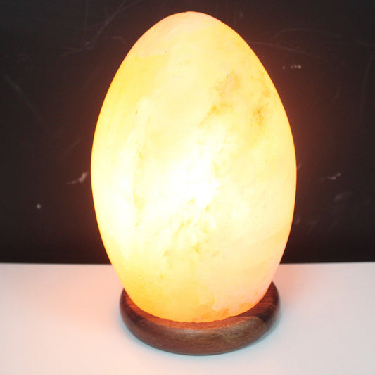 Polished Salt Lamp Egg Wooden Base featuring natural patterning and unique variations - Luna Panther alternate view