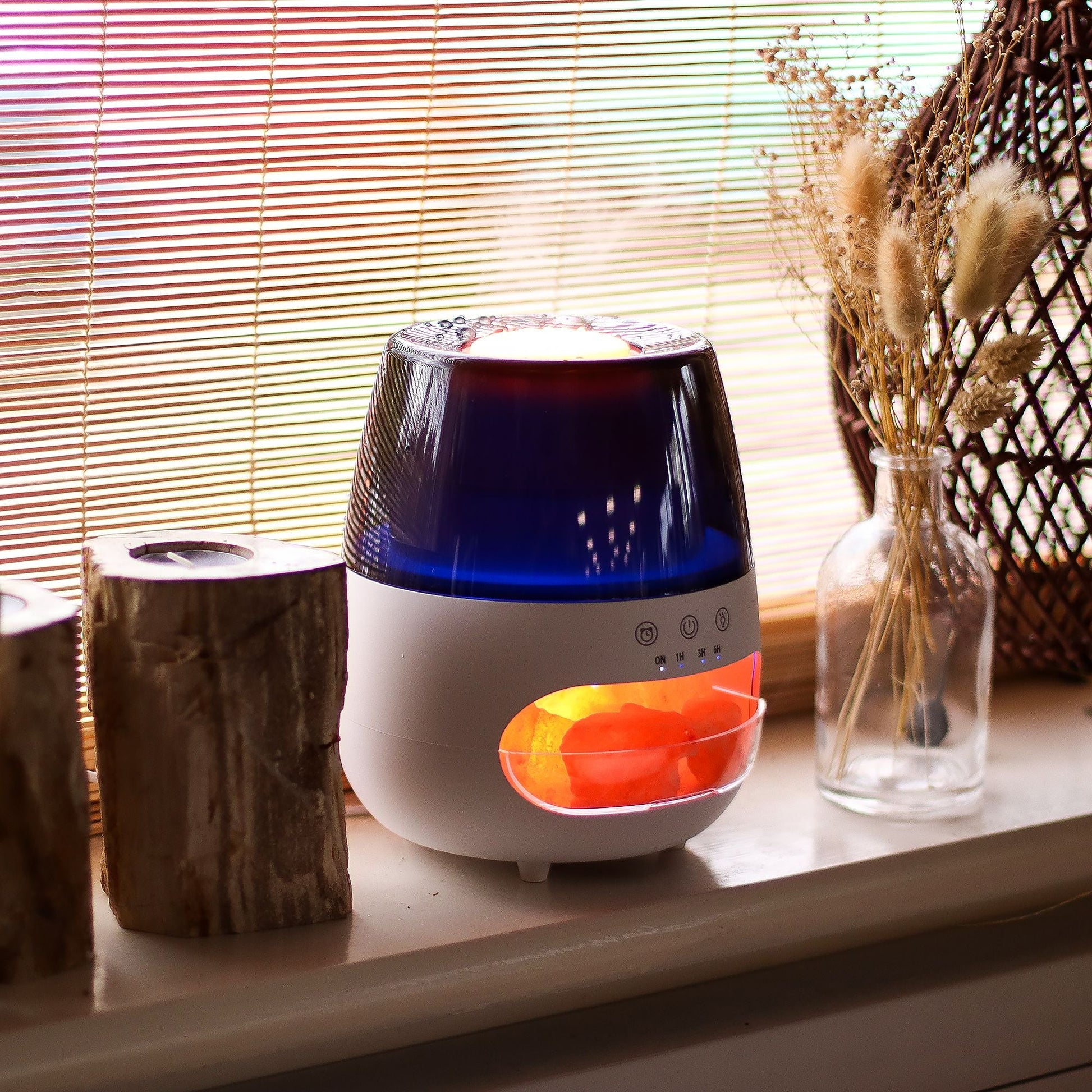 Salt Stone Flame Effect Aroma Diffuser - White USB - Colour Change and Timer - Luna Panther