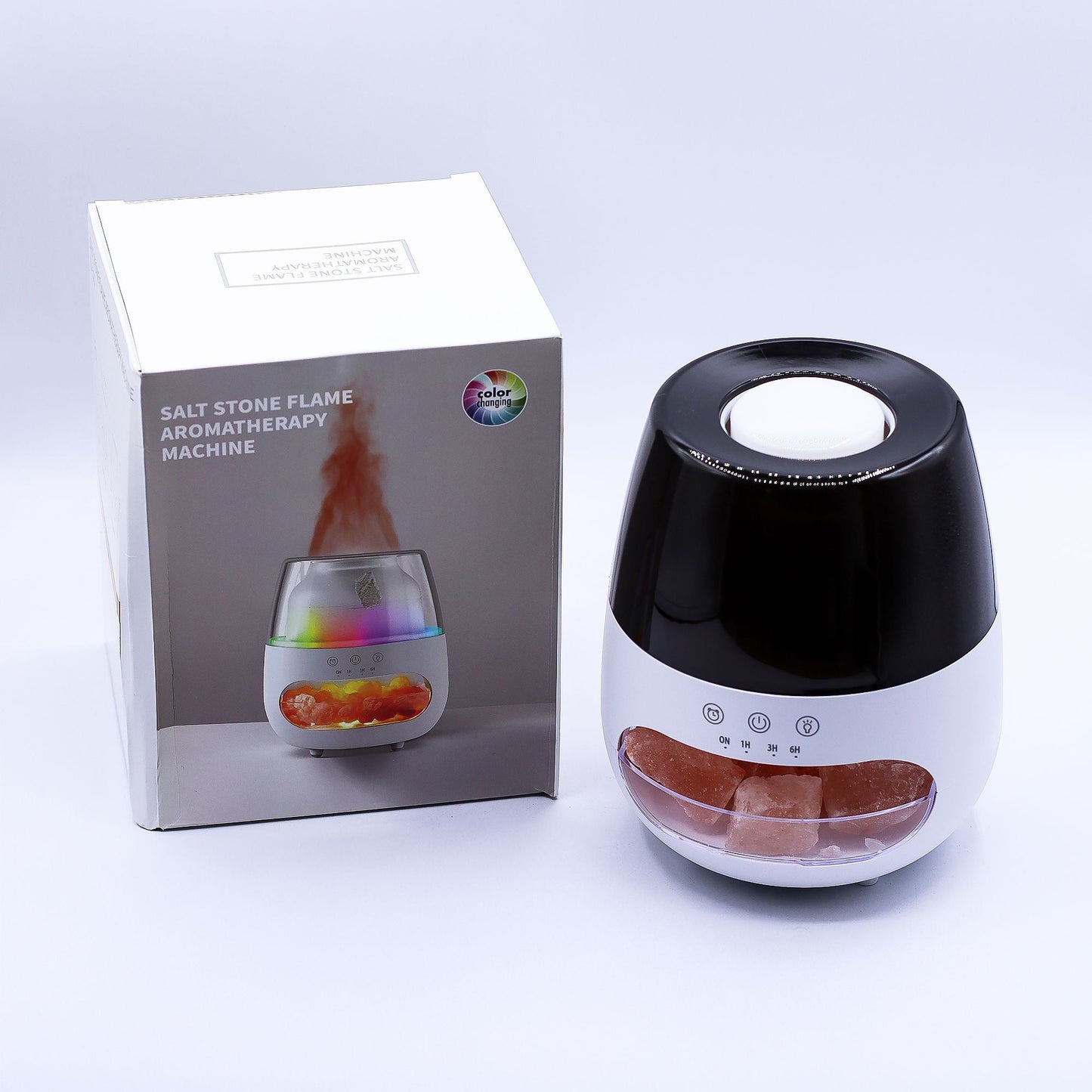 Salt Stone Flame Effect Aroma Diffuser - White USB - Colour Change and Timer - Luna Panther