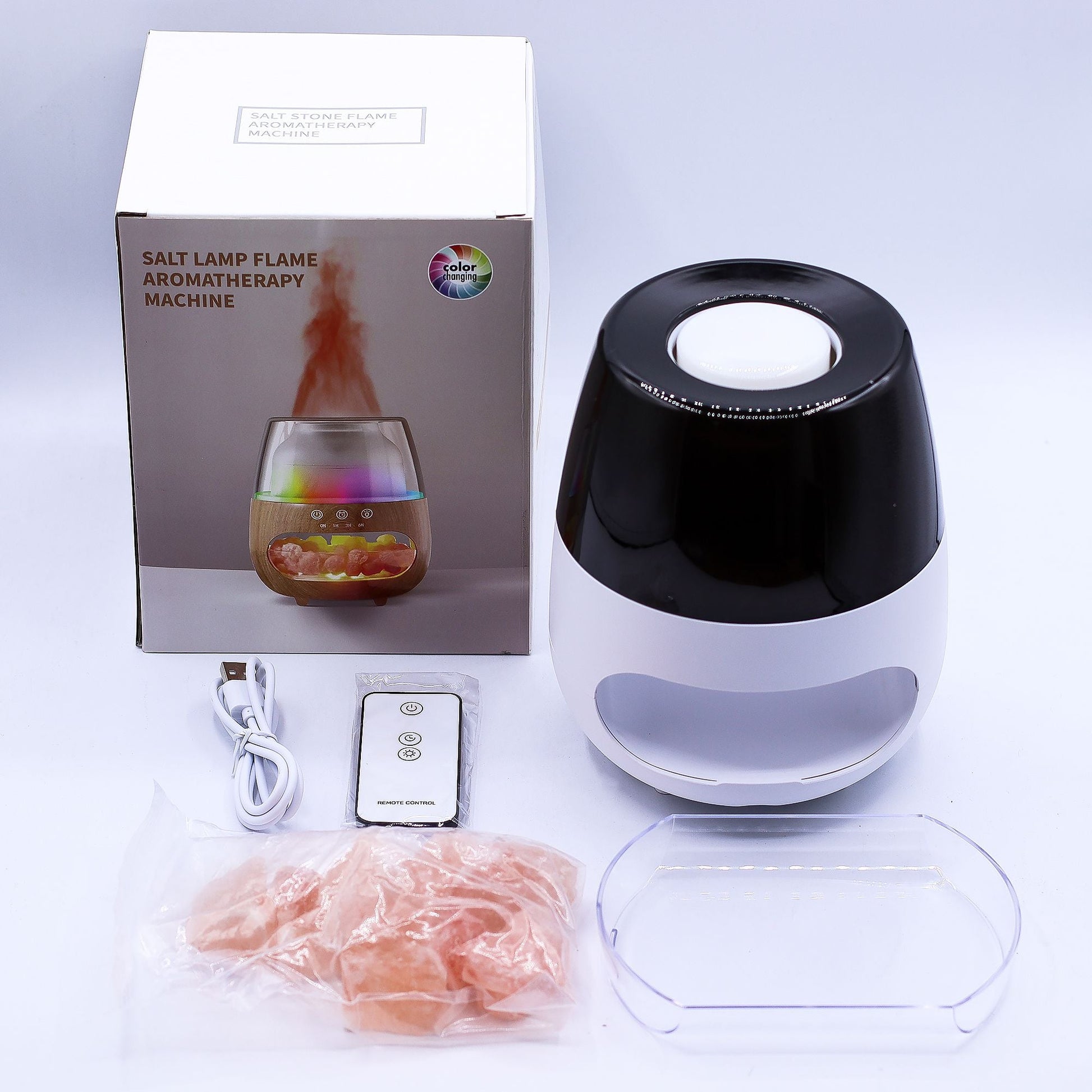 Salt Stone Flame Effect Aroma Diffuser - White USB - Colour Change and Timer - Luna Panther
