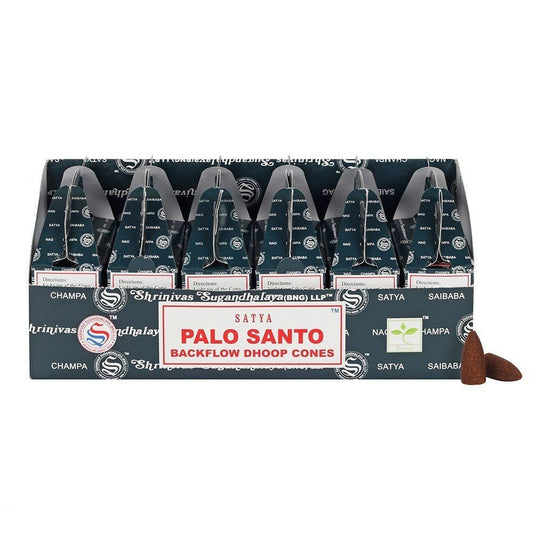 Polished Satya Backflow Dhoop Cones - Palo Santo (24pcs) featuring natural patterning and unique variations - Luna Panther
