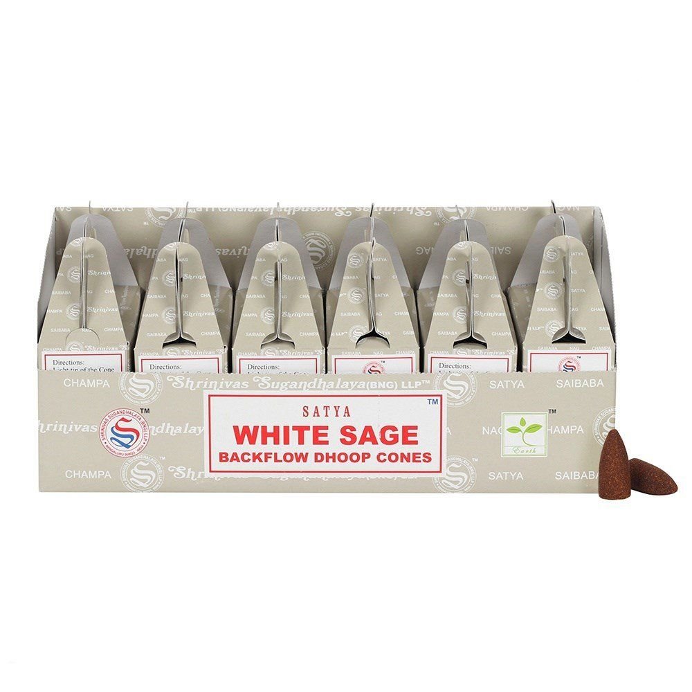 Polished Satya Backflow Dhoop Cones - White Sage (24pcs) featuring natural patterning and unique variations - Luna Panther