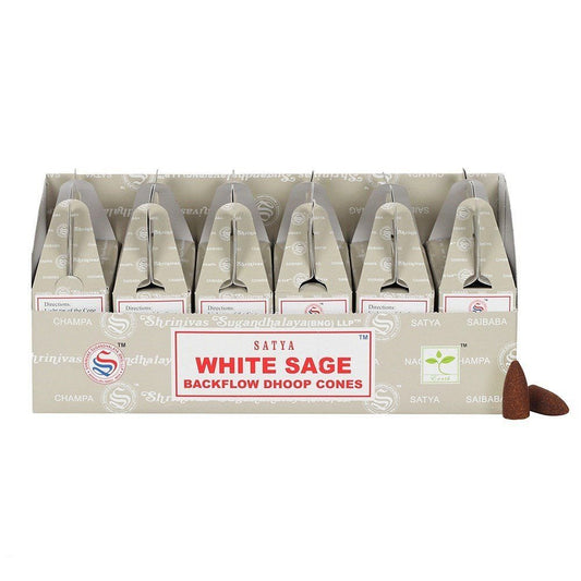 Polished Satya Backflow Dhoop Cones - White Sage (24pcs) featuring natural patterning and unique variations - Luna Panther