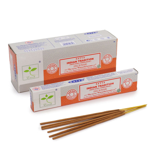 Polished Satya Incense 15gm - Indian Tradition (White Sage & Sandalwood) featuring natural patterning and unique variations - Luna Panther