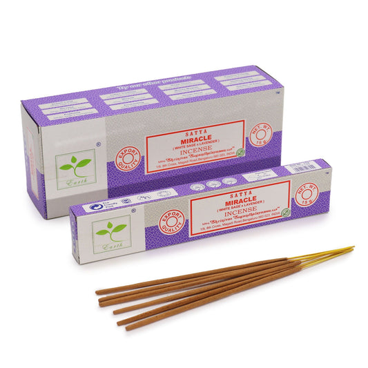 Polished Satya Incense 15gm - Miracle (White Sage & Lavender) featuring natural patterning and unique variations - Luna Panther