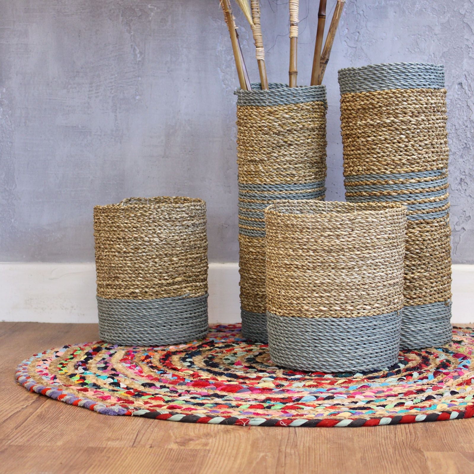 Seagrass & Abu - Abu Raffia Set - 2 Vase & 2 Bins - Luna Panther