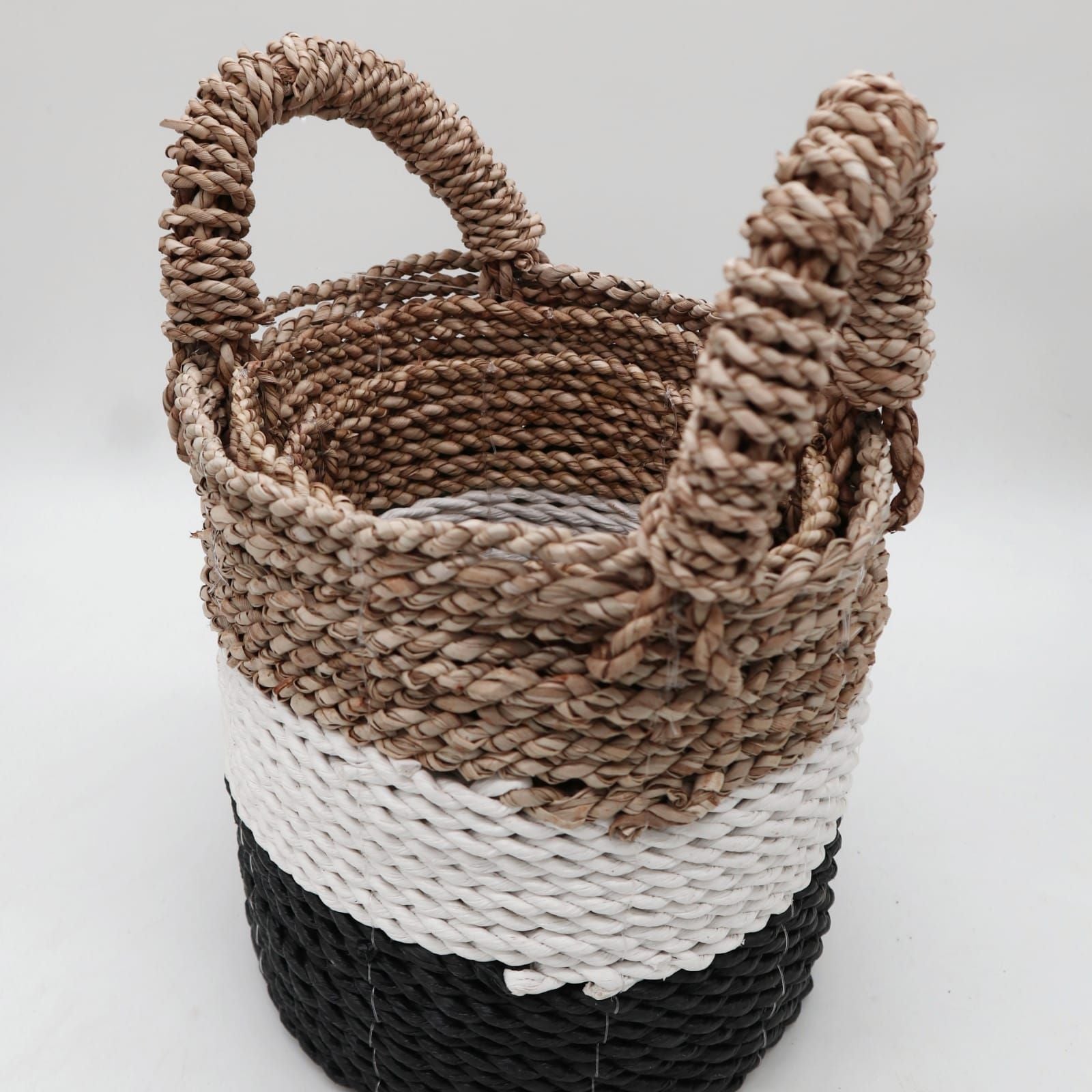 Seagrass Basket Set - Dark Grey / White / Natural - Luna Panther