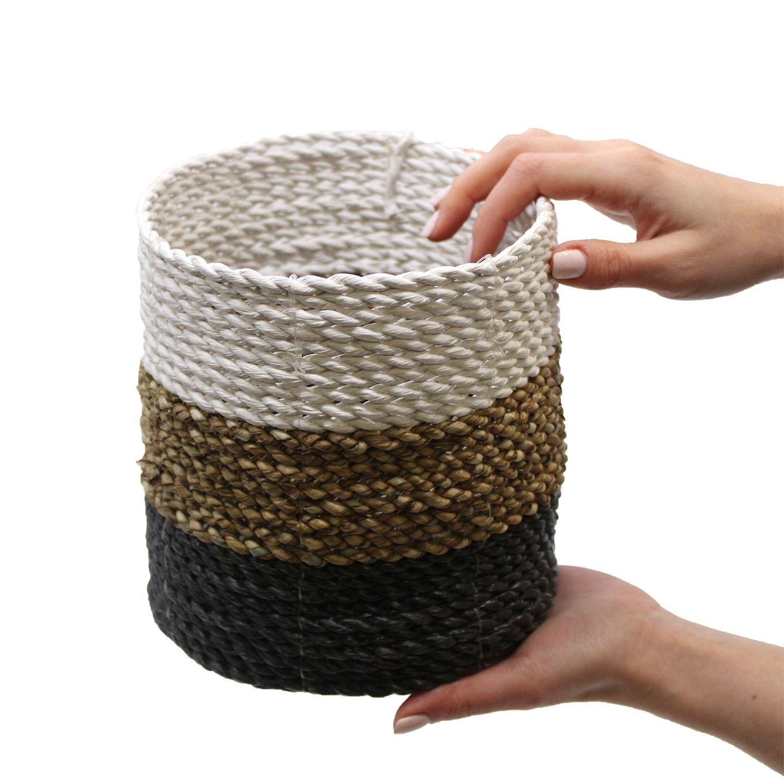 Seagrass Basket Set - Dark Grey / White / Natural - Luna Panther