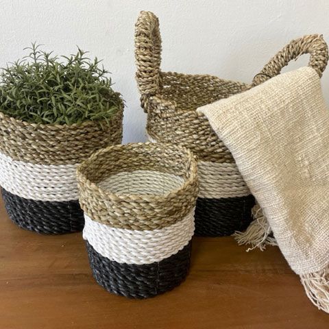 Seagrass Basket Set - Dark Grey / White / Natural - Luna Panther