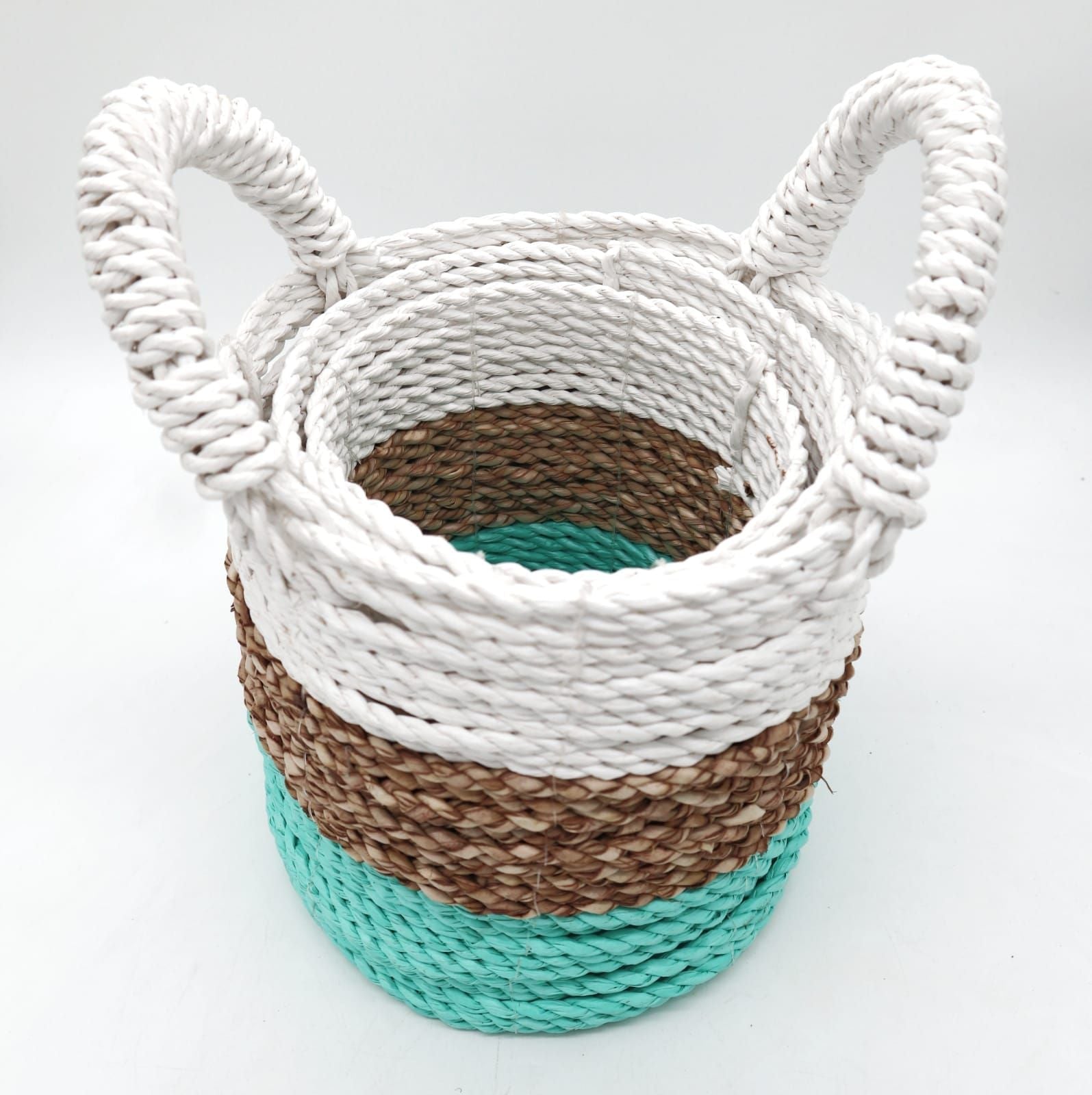 Seagrass Basket Set - Green / Natural / White - Luna Panther