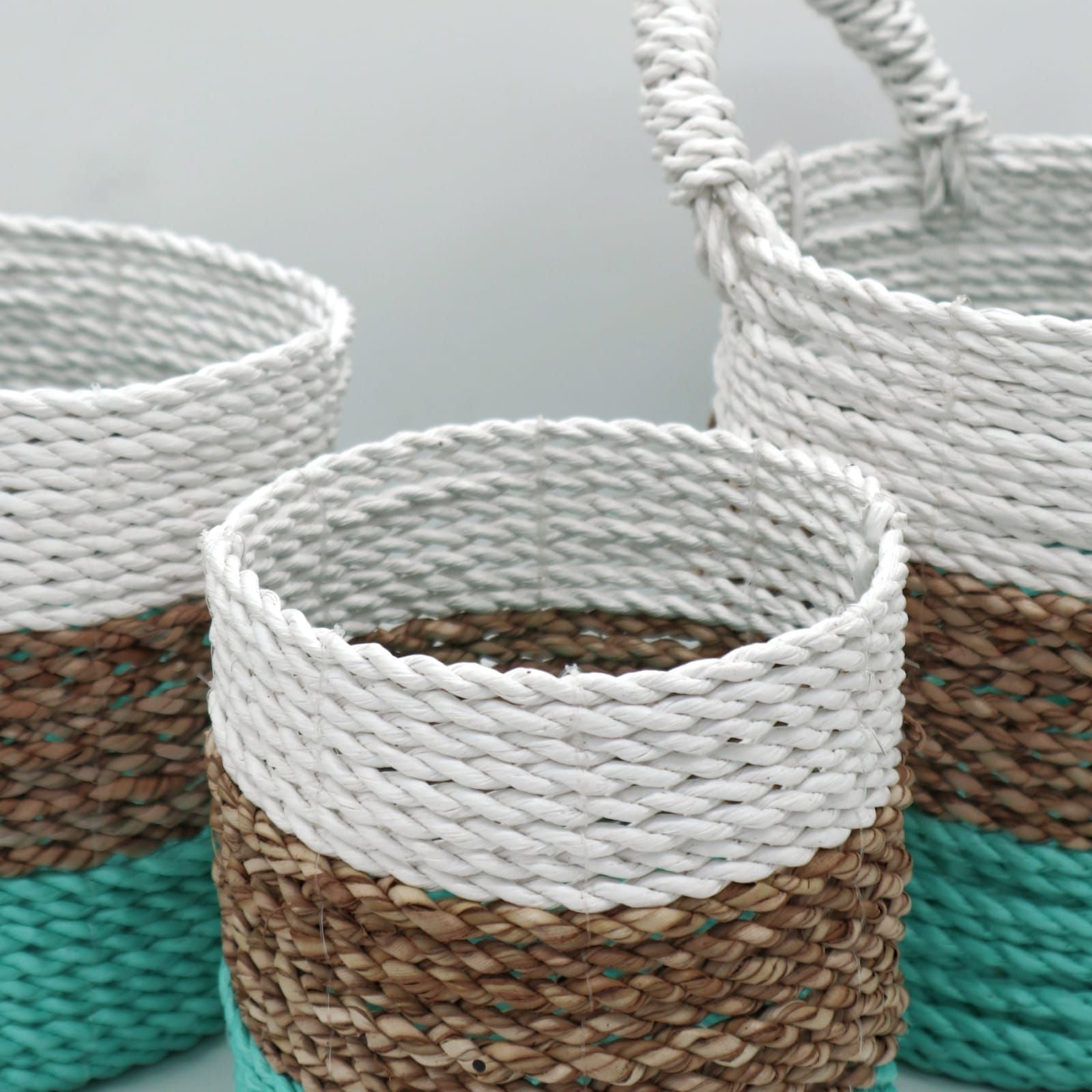 Seagrass Basket Set - Green / Natural / White - Luna Panther