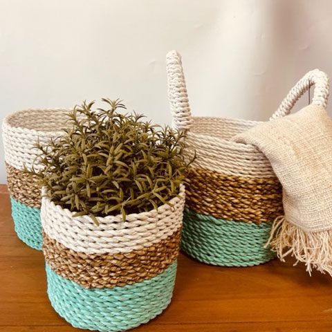 Seagrass Basket Set - Green / Natural / White - Luna Panther