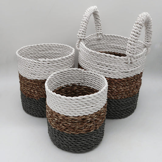 Seagrass Basket Set - Grey / Natural / White - Luna Panther
