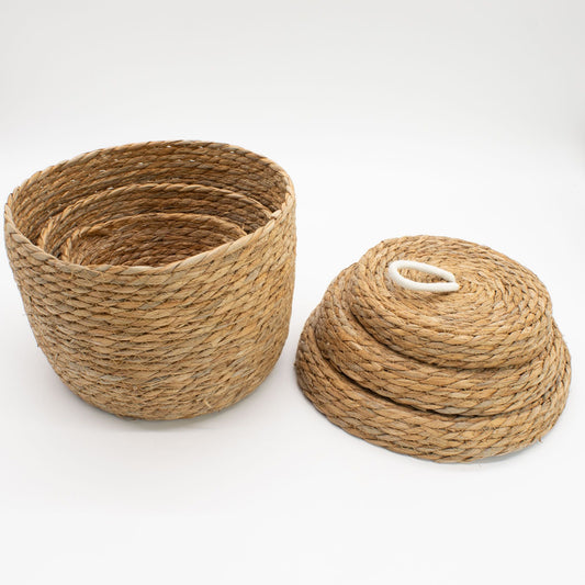 Seagrass & Cotton Round Baskets with Lids - Natural - Set of 3 - Luna Panther alternate view