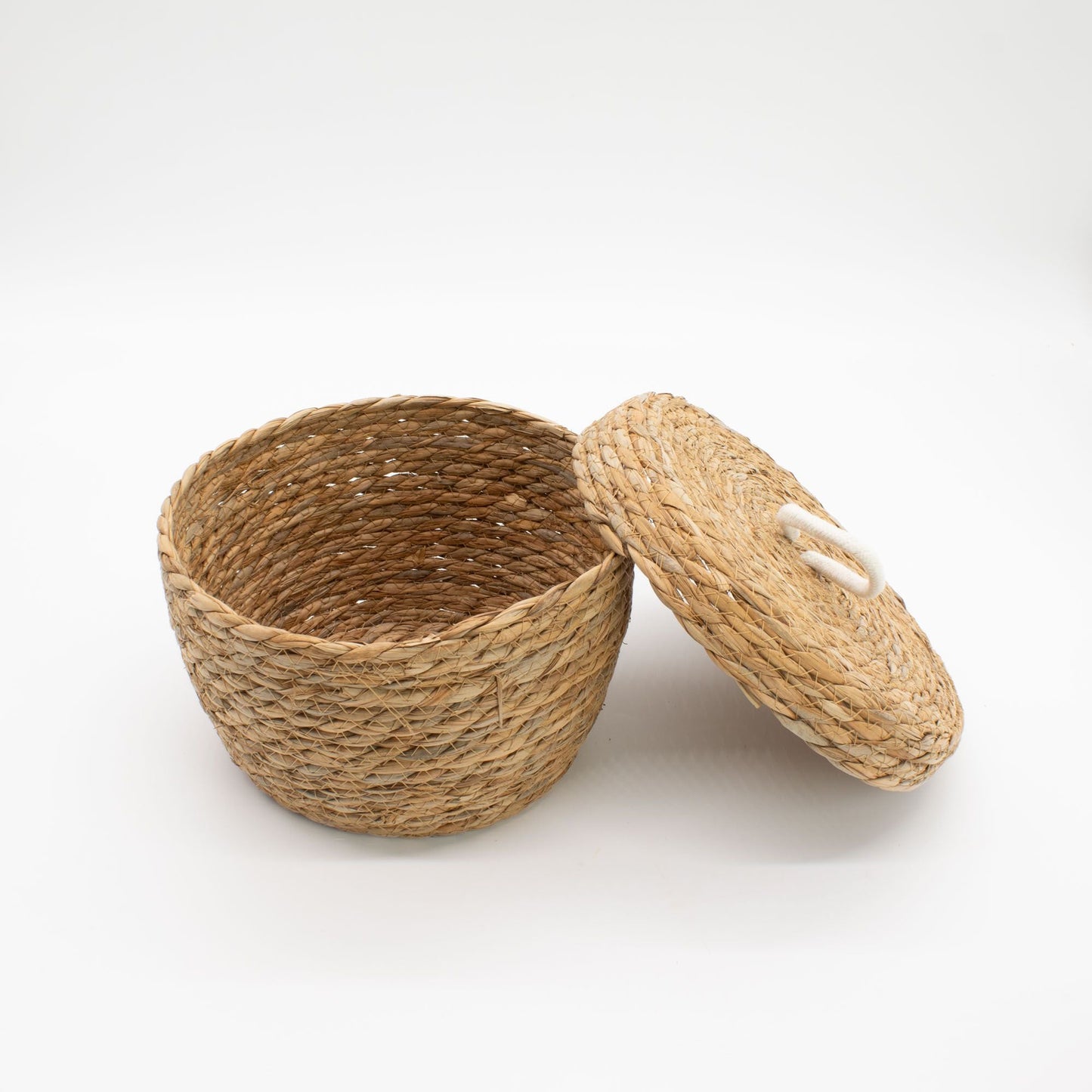 Seagrass & Cotton Round Baskets with Lids - Natural - Set of 3 - Luna Panther
