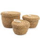 Seagrass & Cotton Round Baskets with Lids - Natural - Set of 3 - Luna Panther